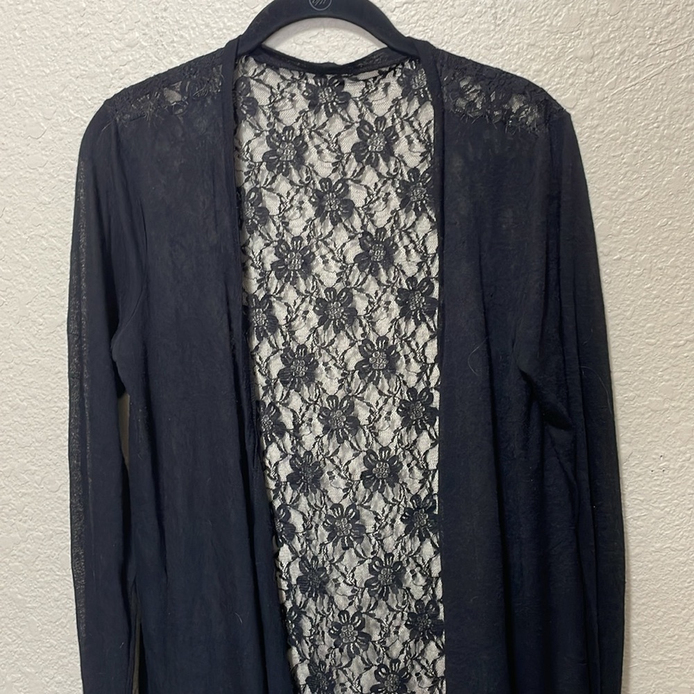 Cowgirl Tuff Women's Black Lightweight With Lace Sweater. Size XL. - Picture 2 of 10